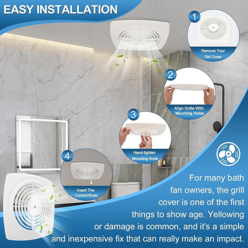 EJVFN 97011790 Bathroom Exhaust Fan Cover Replacement, S97011790 Kitchen Exhaust Fan Cover – Durable 11-1/2" x 11-1/2" ABS Wall Vent Grille, Crack and Yellowing Resistant, Fits 509S-A, 509S-B - Image 5